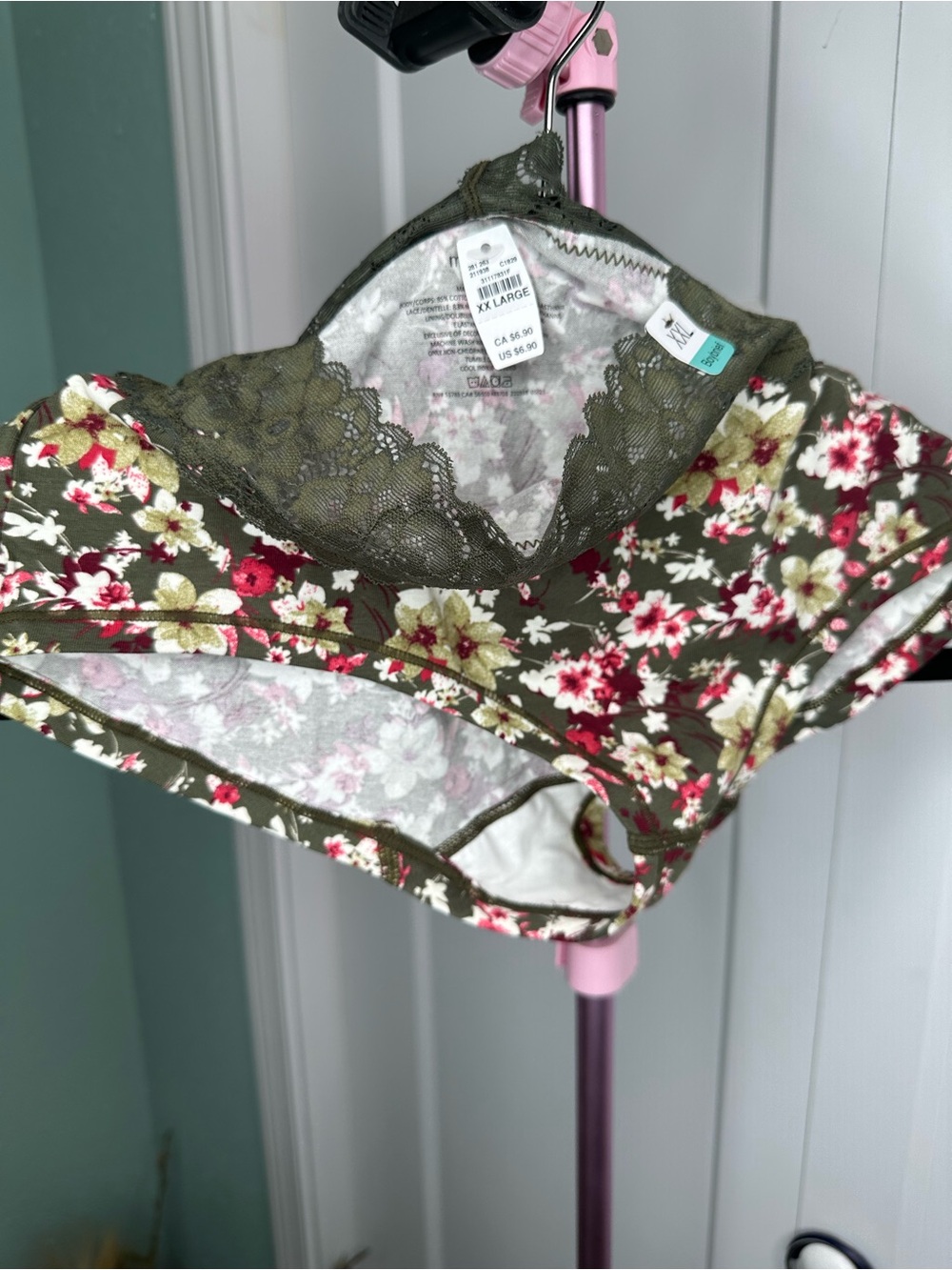Floral Lace Trim boyshort XXL in Olive Green and MAROON